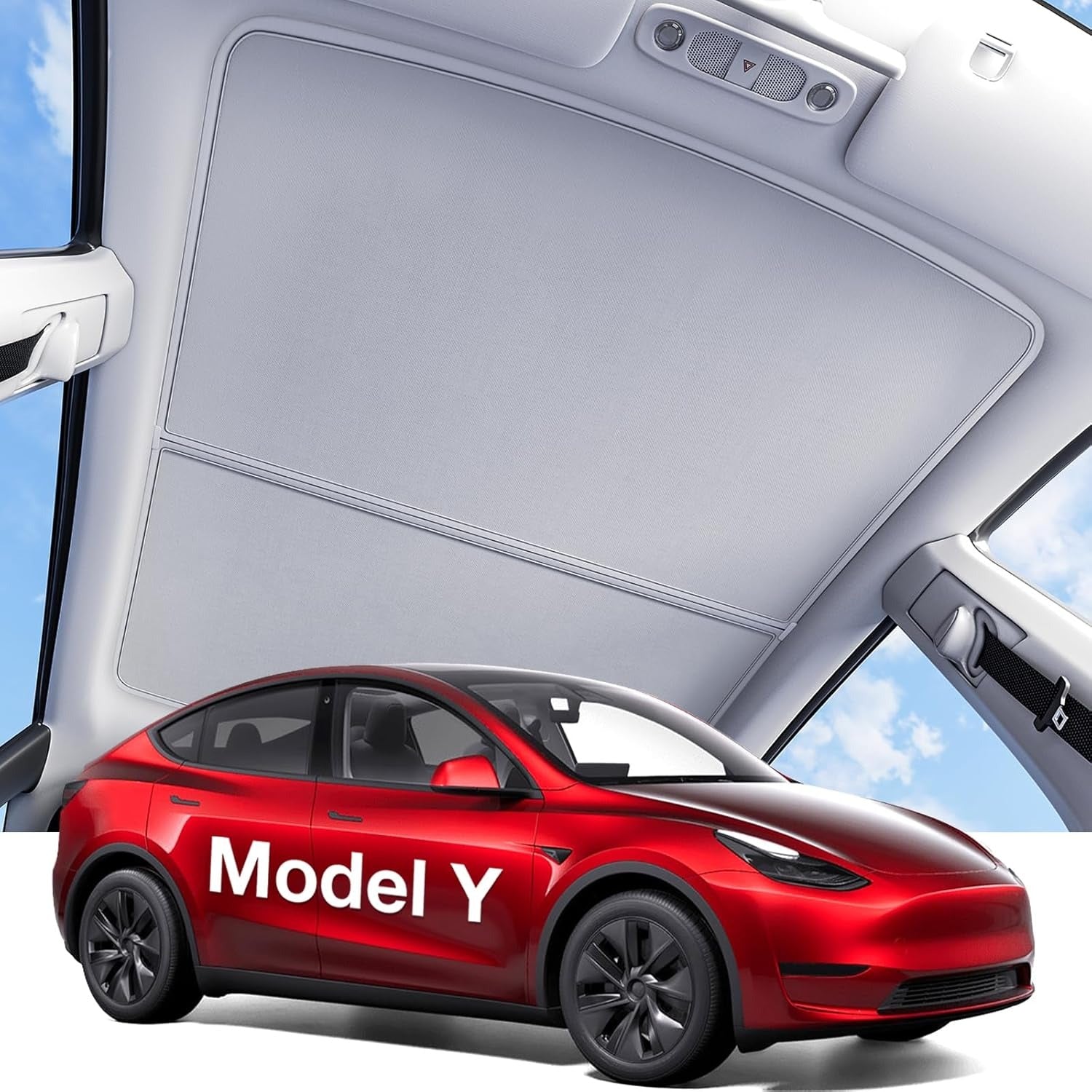 Tesla Model Y Sunshade Roof [Never Sag, Nano Ice-Crystal Coatings] 3-Gen Heat Insulation Glass Roof Sun Shade, Accessories for Tesla Model Y 2020~2025, Tesla Interior Gray
